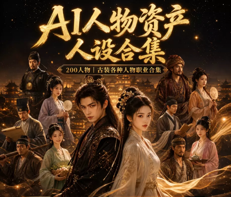 AI漫剧短剧人物资产200个古代言情人物+提示词-创星溯资源站