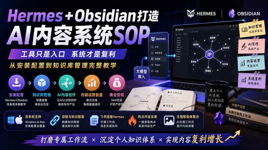 图片[1]-Hermes+Obsidian打造AI内容系统SOP；工具只是入口系统才是复利，从安装配置到知识库管理完整教学-创星溯资源站