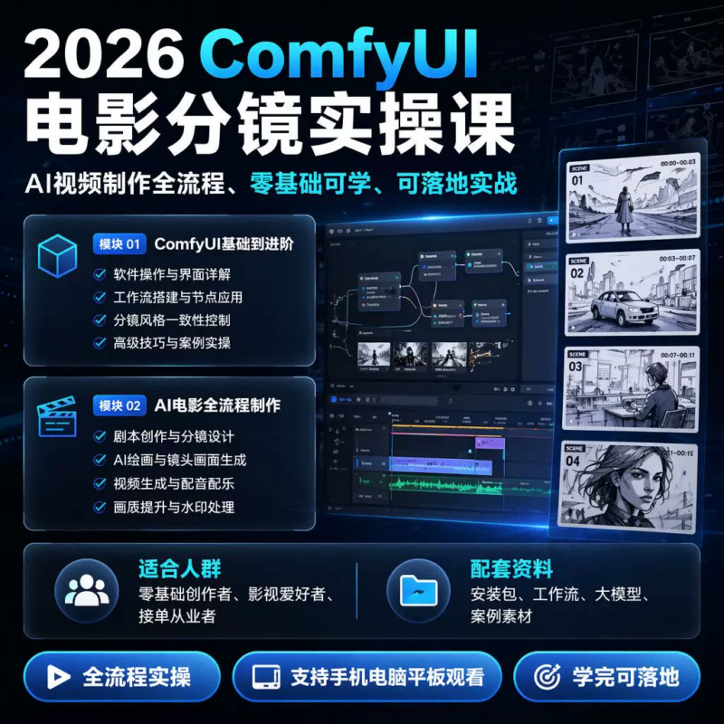 2026ComfyUI教程短剧制作AI电影工作流安装包分镜实操全流程素材-创星溯资源站